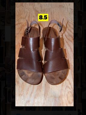 Pierre Dumas Brown Leather Strap Sandals - Size 8.5